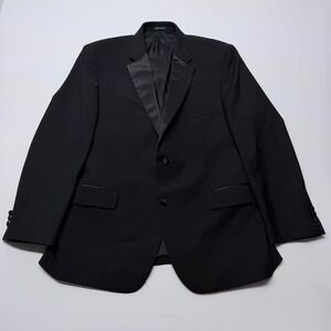 Pronto Uomo Mens 46R Tuxedo Jacket Black Wool Blend Peak Lapel 2 Button Blazer